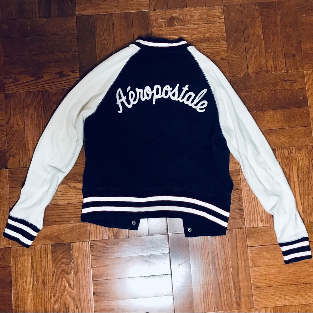 Aeropostal Navy & White Letterman Jacket Sweater - Picture 5 of 5